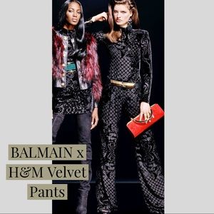 BALMAIN x H&M Black Burnout Silk Pants Trousers, Sz 4
